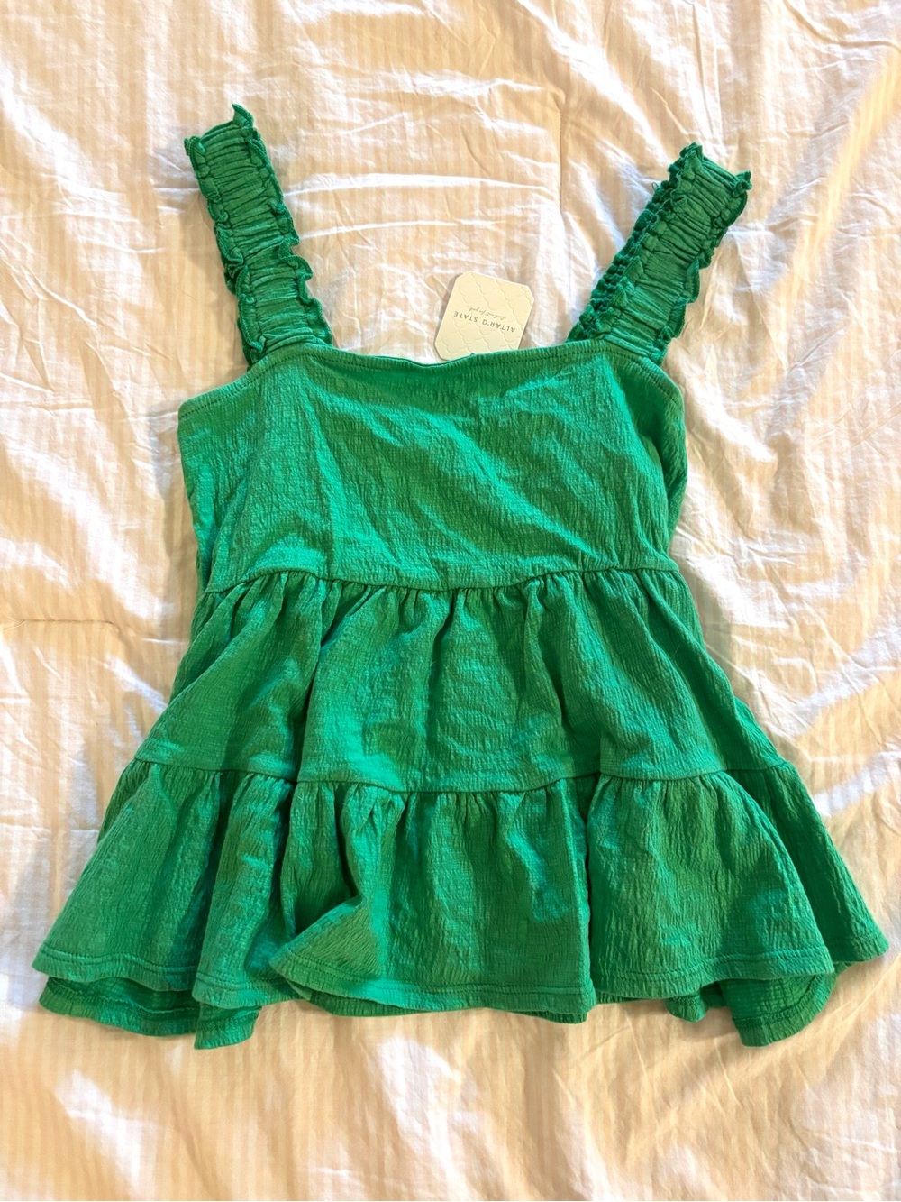 Altar'd State Emerald Green Ruffled Strap Tiered Tank